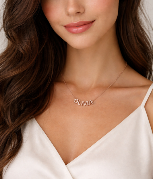 Bubble Letter Necklace Rose Gold